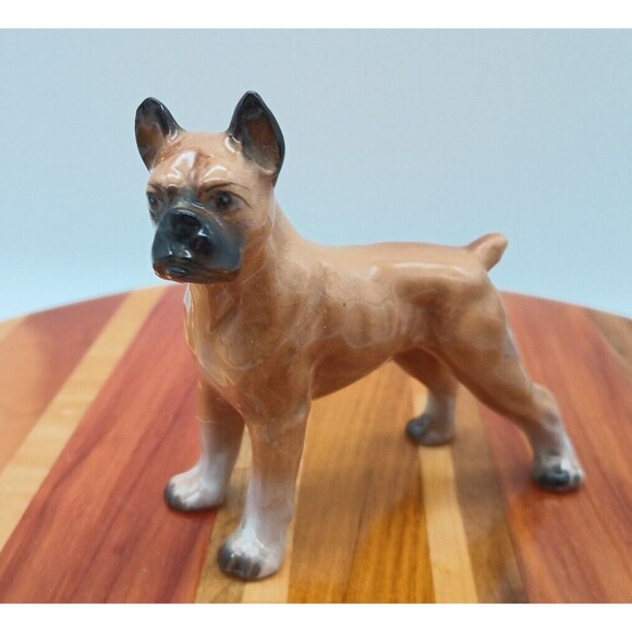 Vtg Boxer Dog Figure Tan Black Standing Male Smooshy Face Nub Tail Cropped Ears - Picture 2 of 12